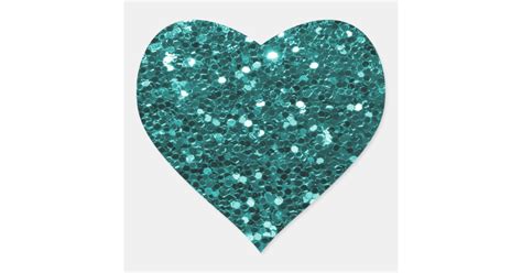 Chic Teal Faux Glitter Heart Sticker Zazzle