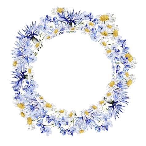 Premium Photo Watercolor Wreath With Flowers Of Cornflowers And