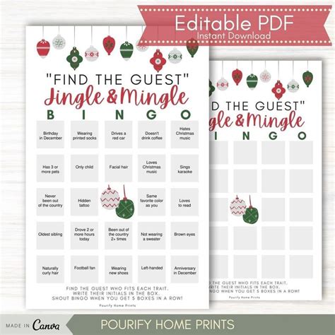 Jingle And Mingle Bingo Christmas Game Find Someone Who Bingo Game