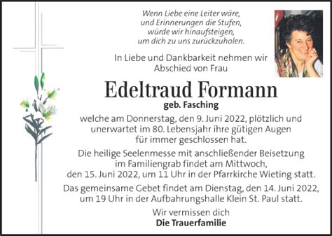 Traueranzeigen Von Edeltraud Formann Trauer Kleinezeitung At