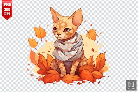 Cute Devon Rex Cat In Autumn Clipart Graphic By Mulew Creative Fabrica