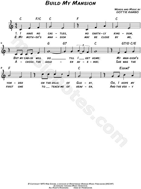 The Gaithers "Build My Mansion" Sheet Music (Leadsheet) in C Major ...