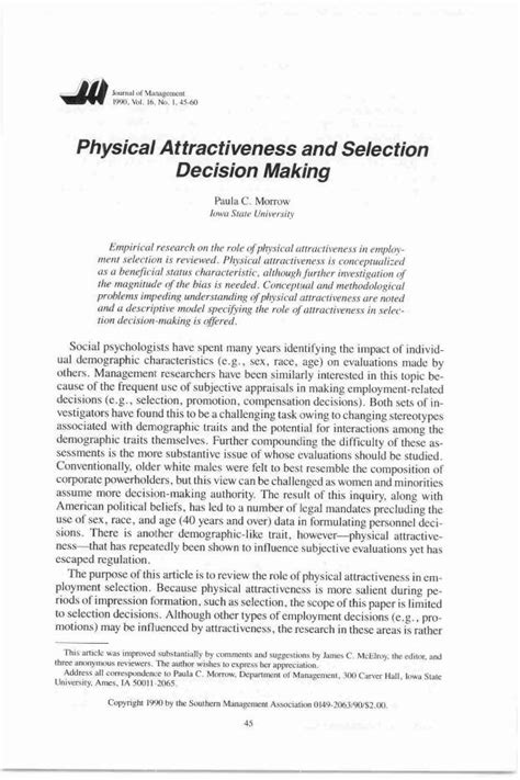 Pdf Physical Attractiveness And Selection Decision  Attractiveness And Selection Decision