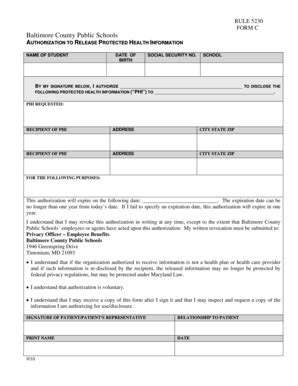 Fillable Online Bcps Rule Form C Authorization To Release