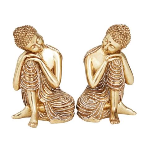 Litton Lane Gold Polystone Meditating Buddha Sculpture With Engraved