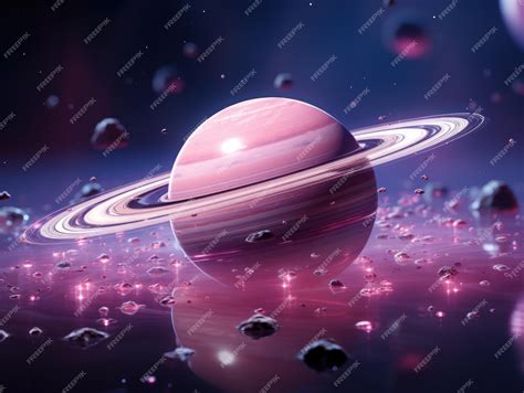 Premium AI Image | Pink purple planet with rings of Saturn around delicate