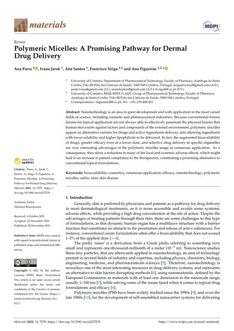 Pdf Polymeric Micelles A Promising Pathway For Dermal Drug Delivery