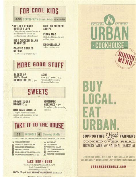 Menu At Urban Cookhouse Restaurant Huntsville The Bridge St Suite