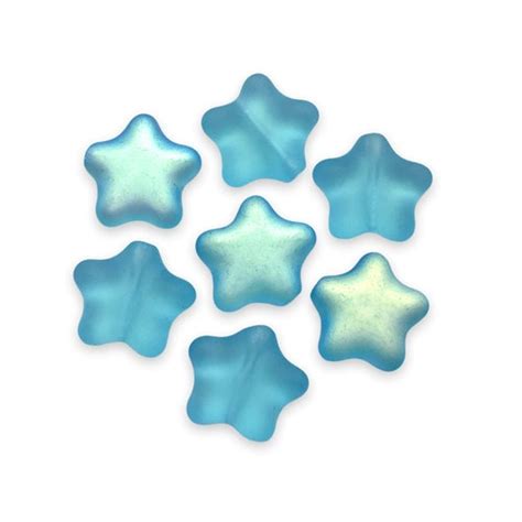 Mm Frosted Glass Star Beads Czech Glass Pressed Beads Blue Etsy