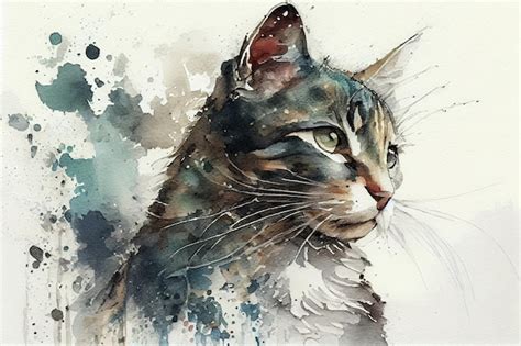 Dessin de chat avec un peu d aquarelle ai générative Photo Premium