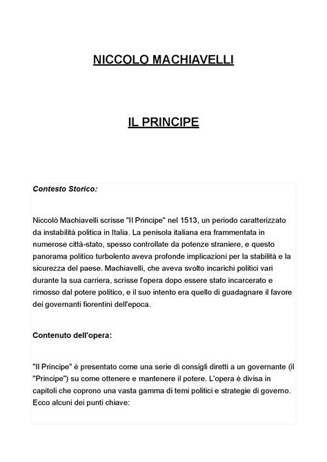 Niccol Machiavelli Il Principe Analisi Dettagliata Schemi E Mappe