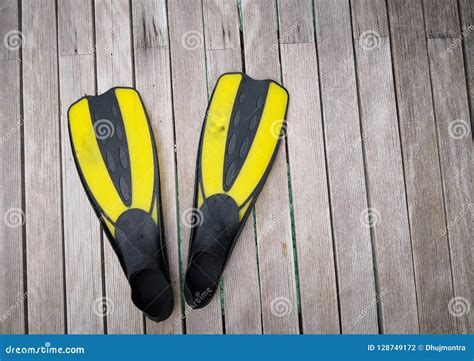 Black and Yellow Flippers for Scuba Diving Stock Photo - Image of ...