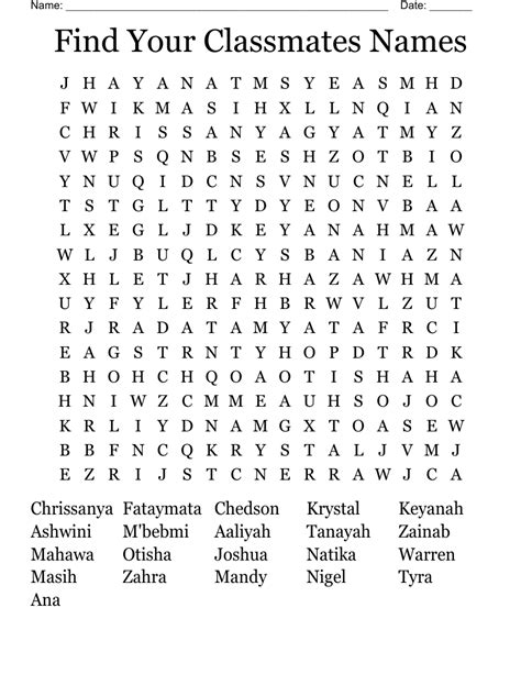 Find Your Classmates Names Word Search Wordmint