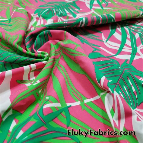 Tropical Leaves Print On Hot Pink Swimsuit Nylon Spandex Fabric