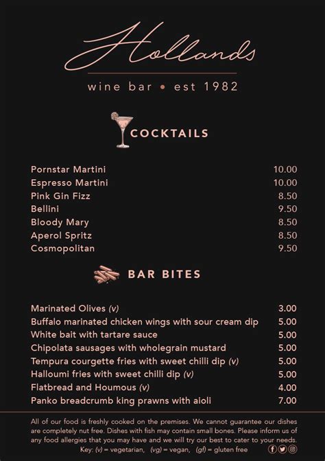bar snacks menu