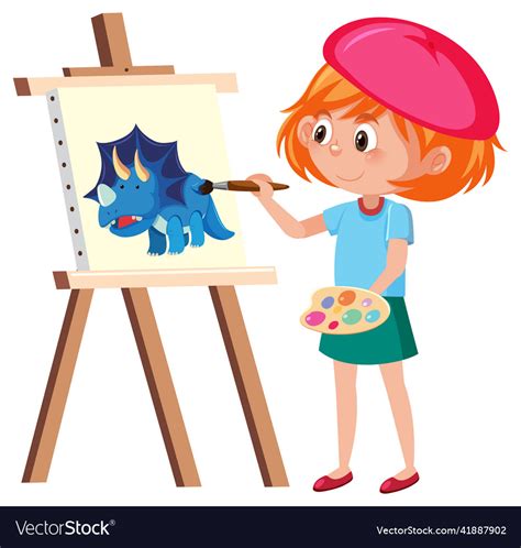 A Girl Painting On Canvas Royalty Free Vector Image