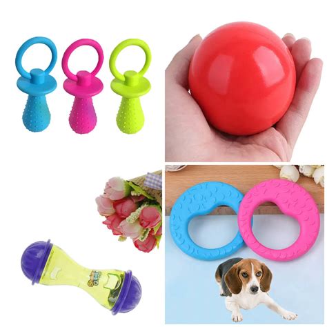 Dog Rubber Chew Toy Clean Training Play Squeaky Squeaker Rugby Ball Pet