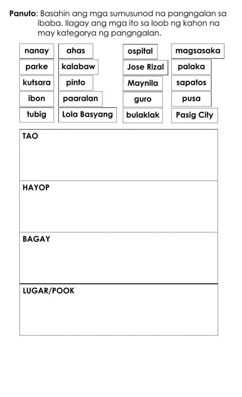 Pangngalan Worksheet Grade 3