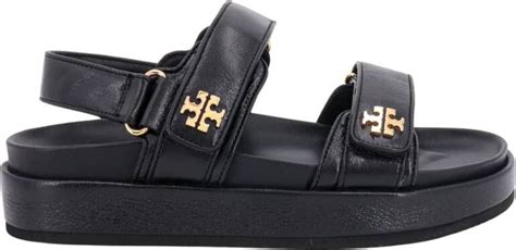 Tory Burch Zwarte Leren Sandalen Metalen Monogram Black Dames Schoenen Nl