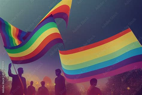 Gay Pride Rainbow LGBT Flag With Men Couple Paper Shapes LGBT Social Rights Concept Generative