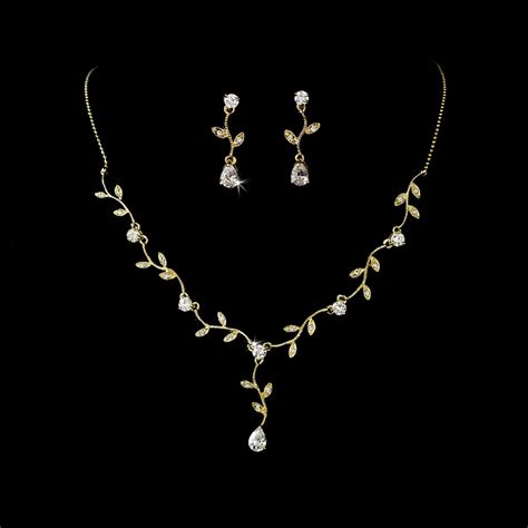 Gold Plated Cubic Zirconia Vine Bridal Jewelry Set Bridal Jewelry Bridal Jewelry Sets