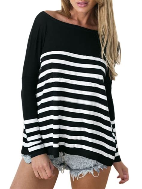 Long Sleeve Striped Loose T Shirtfor Women Romwe