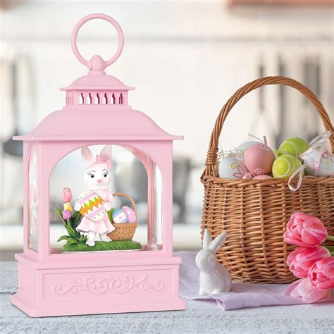 Easter Bunny Snow Globe Pink Bunny Decorations With Eggs