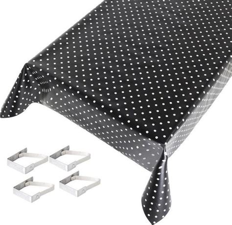 Buiten Tafelkleed Tafelzeil Zwart Polkadot 140 X 245 Cm Met 4