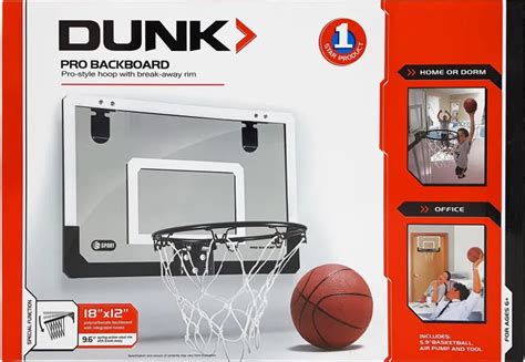 Dunk Pro 18 x 12 inch Backboard Pro-Style Hoop with Break-Away Rim Mini ...