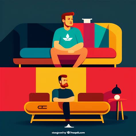 Lexica Flat Design A Man At Home On The Couch Watching Football And Rejoicing At The Victory