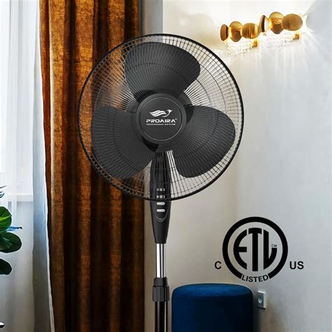 16" Oscillating Pedestal Fan, 3 Speed Control, Black