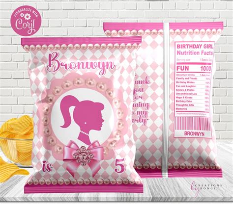 Pink Barbie Chip Bags Editabledigital Download Etsy