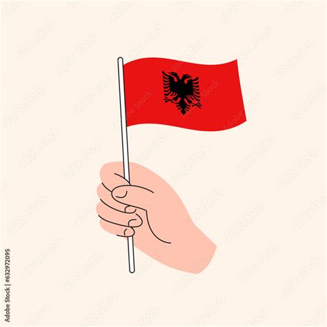 Cartoon Hand Holding Albanian Flag, Simple Drawing. Flag of Albania, Balkans, Concept ...