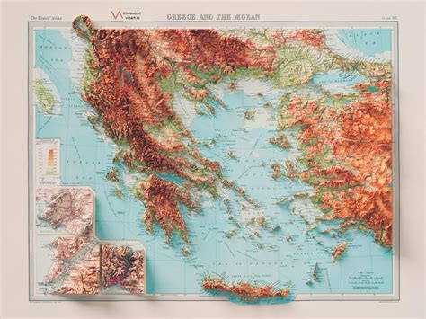 Topographic map of Greece (1922) enhanced with 3D shaded relief : greece