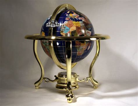 Unique Art 10 Inch Tall Table Top Blue Ocean Gemstone World Globe With