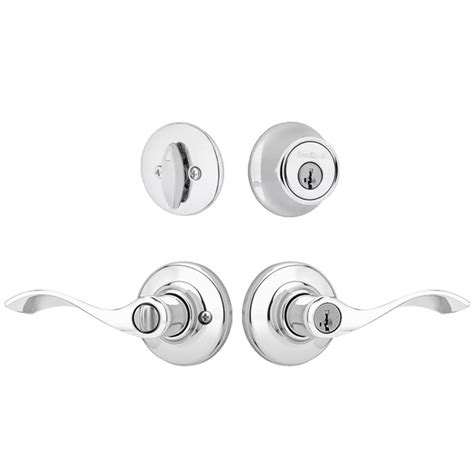 Kwikset Balboa Lever And Single Cylinder Deadbolt Combo Pack Keyed Entry Polished Chrome 690bl