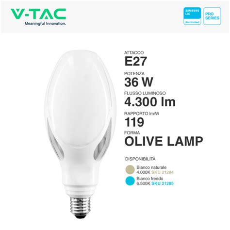 Vt Lampadina Led E W Olive Lamp Smd Chip Samsung V Tac Pro