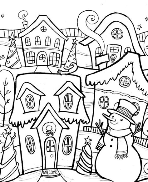 Winter Coloring Page Printable Skating Snowman Christmas Kids And