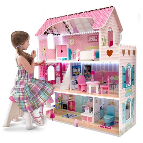 DUŻY DREWNIANY DOMEK DLA LALEK BARBIE WILLA LED 14207699089 Allegro pl