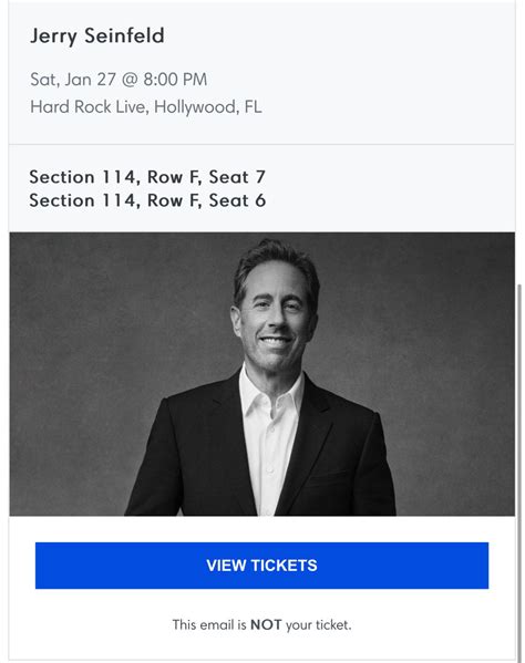 Jerry Seinfeld Tickets for Sale - January 27 - Hard Rock in South Florida Section 114 Row F : r ...