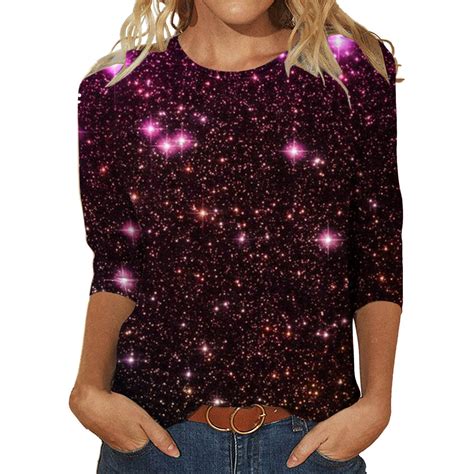 Dyfzdhu Sequin Tops For Women Trendy V Neck Sparkly 3 4 Sleeve Shirts