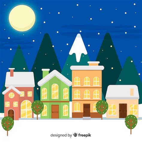 Free Vector | Christmas town background in flat design