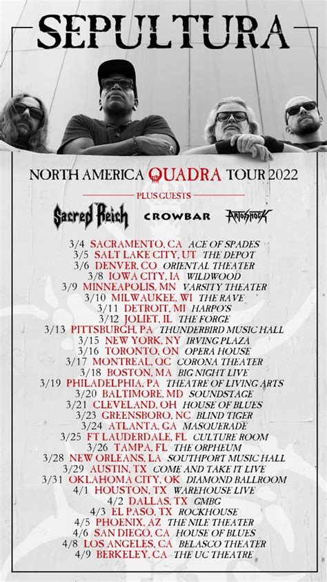 Sepultura 2022 Announced Spring North American Tour