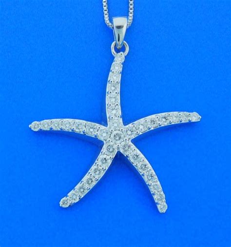 Starfish Diamond Pendantnecklace 14k White Gold Island Sun Jewelry