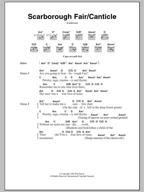 Scarborough Faircanticle By Simon And Garfunkel Guitar Chordslyrics Guitar Instructor