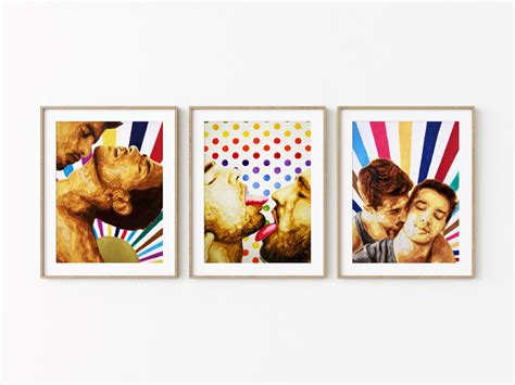 Set Of 3 Gay Couple Kissing Watercolor Art Print Same Sex Etsy