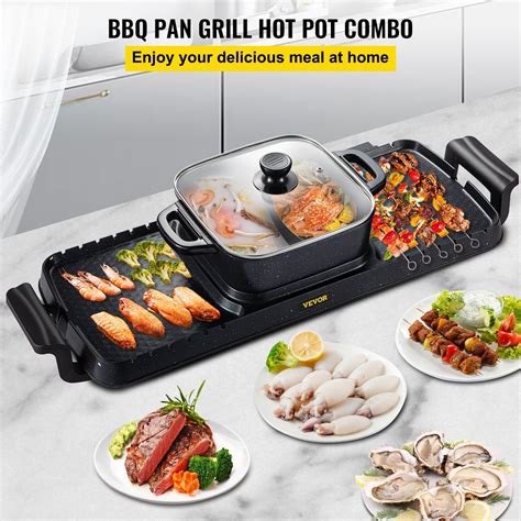 VEVOR 2 In 1 Electric BBQ Pan Grill Hot Pot Portable Hot Pot BBQ Grill 2400W VEVOR US In 2022