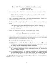 ProblemSet9 Solutions Econ 138 Financial And Behavioral Economics