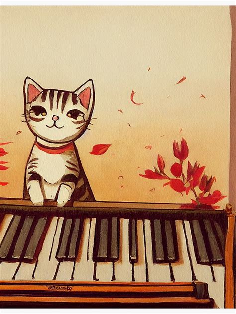 "Cat playing piano, cartoon illustration, cute, funny, piano, music ...