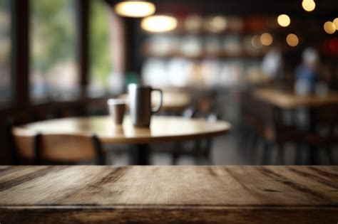 Mise Au Point Sélectionnée Table En Bois Marron Vide Et Café Café Ou